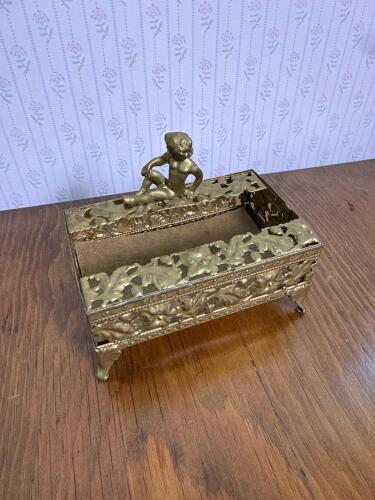 Ornate Victorian Style Brass Trinket Box with Cherub