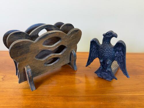 Wooden Napkin Holder and Metal Eagle Door Stop