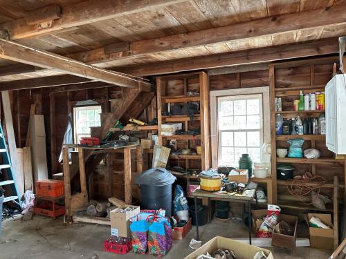Assorted Garage Tools, Hardware, and Storage Items