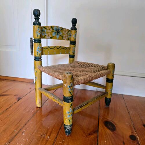 Painted Folk Art Child's Chair With Rush Seat