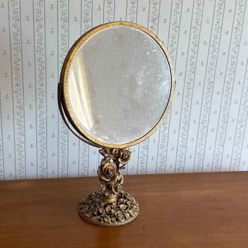 Vintage Matson Gold Toned Floral Double Sided Vanity Mirror