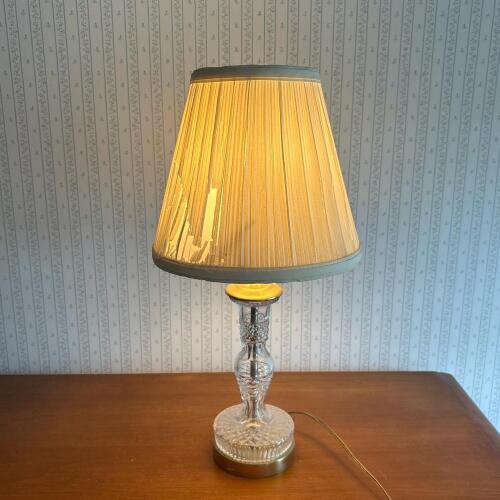 Waterford Crystal and Brass Table Lamp with Pleated Shade
