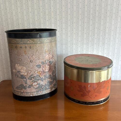 Pair of Decorative Metal Tins - Harry London Chocolate Tin and Floral