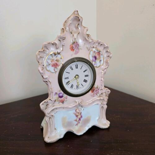 Porcelain Mantel Clock in Rococo-Style Floral Design