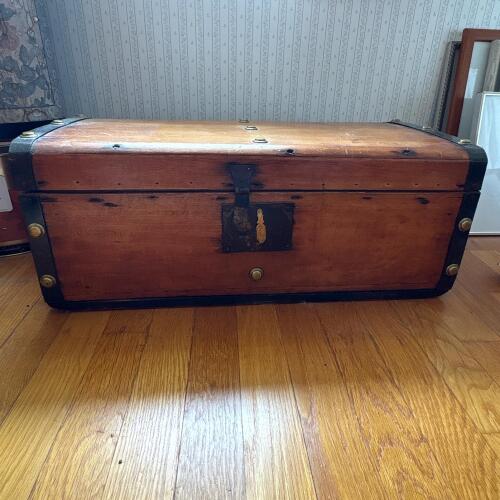 Vintage Wooden Travel Trunk With Metal Accents