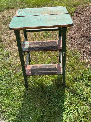 Vintage Green Painted Wood Step Stool