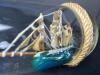 Small Ship in a Bottle Nautical Folk Art with Rope Accent - 4