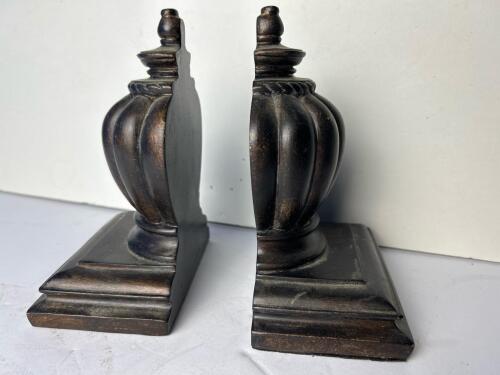 Pair of Dark Wood Urn-Form Bookends in the Traditional Style