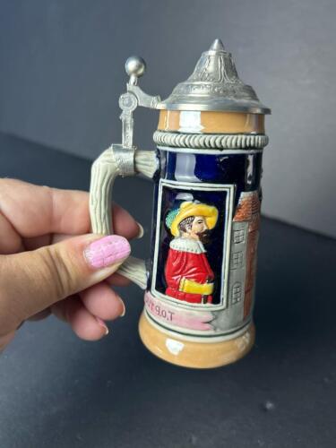 Very Small Gerz German Beer Stein Rothenburg with Pewter Lid