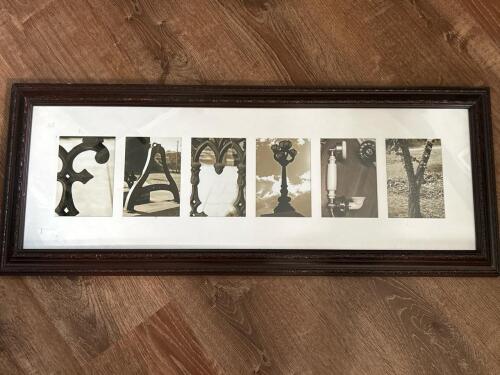 16"x41" Framed Sepia Alphabet Photo Art in Ornate Wood Frame
