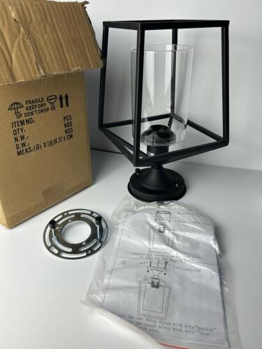 Black Metal Frame Light Fixture with Glass Insert