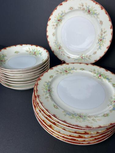Krescent China Floral Pattern Plates and Bowls, Made In Japan