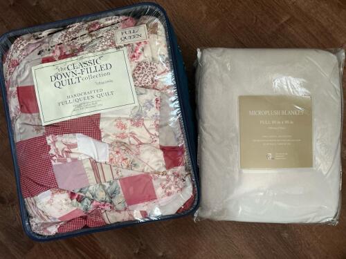 Full Size Patchwork Down-Filled Quilt & Microplush Blanket