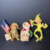 Trio of Annalee Dolls: Soldier Mouse, Santa, & Yellow Elf