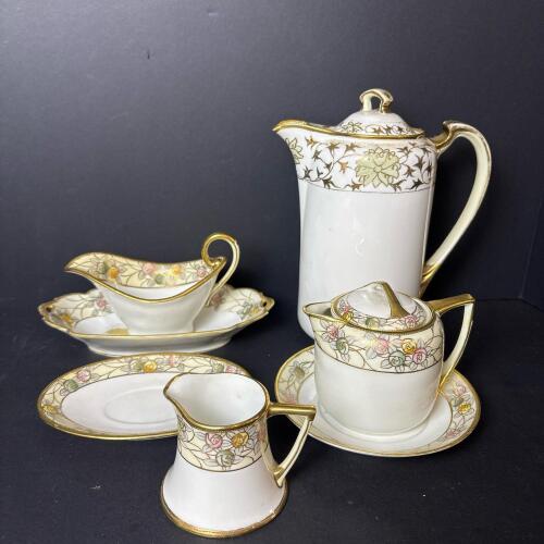 Vintage Nippon Porcelain Floral & Gold Toned Tea Set