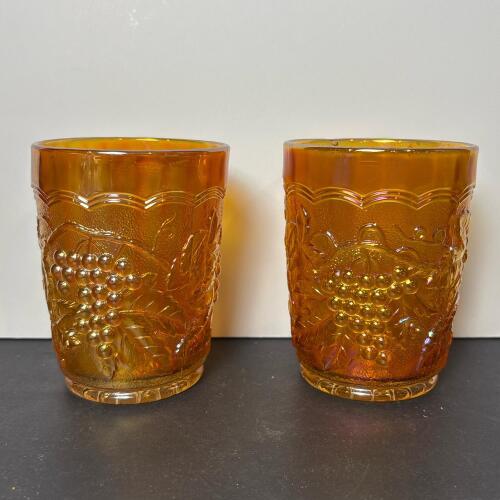Pair of Amber Carnival Glass Tumblers