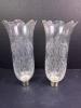 Pair of Etched Glass Hurricane Shades with Metal Bases