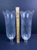 Pair of Etched Glass Hurricane Shades with Metal Bases - 2