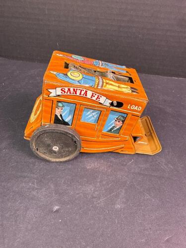 Vintage Tin Litho Santa Fe Stage Coach Wind-Up Toy