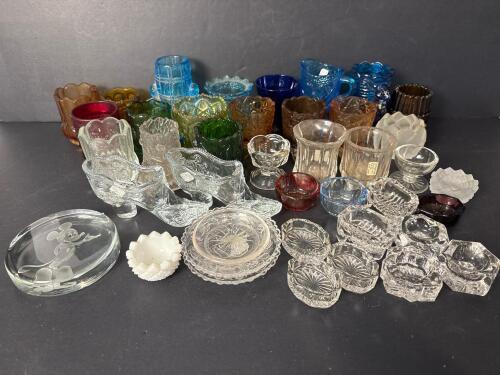 Assorted Pressed and Patterned Glass Tableware and Novelty Pieces