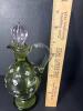 Green Glass Cruet With Stopper, Hand-Painted Floral Motif - 2