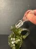 Green Glass Cruet With Stopper, Hand-Painted Floral Motif - 3