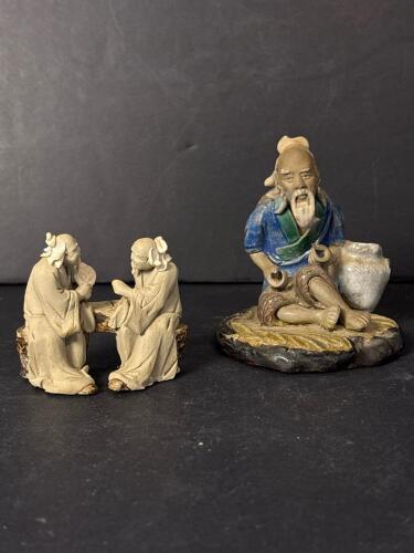 Two Chinese Mudman Figurines, Scholar and Seated Elder Style