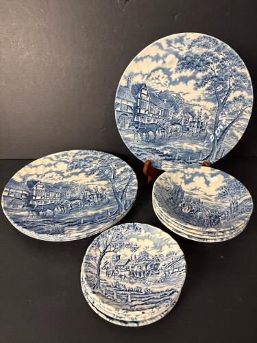 Crown Clarence Blue Transferware Plates and Bowls, English Country-Style