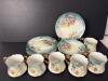 17 Piece Hand Painted Floral Porcelain Teacups, Saucers, Plates Set