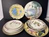 Eleven Assorted Plates Hand-Painted Porcelain Floral and Fruit Motifs