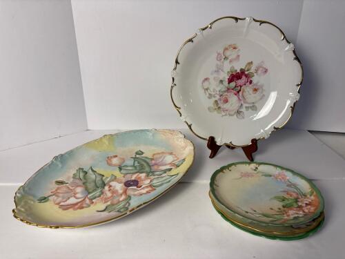 Three Decorative Porcelain Plates and Platter, Floral and Gilt, Assorted European