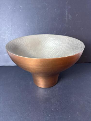 Hammered Metal Footed Bowl with Brushed Bronze Exterior