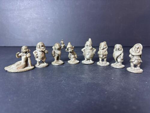 Eight Miniature Pewter Snow White and Seven Dwarfs Figurines