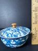 Blue and White Enamelware Bowl with Lid, Swirl Pattern - 5