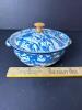 Blue and White Enamelware Bowl with Lid, Swirl Pattern - 6