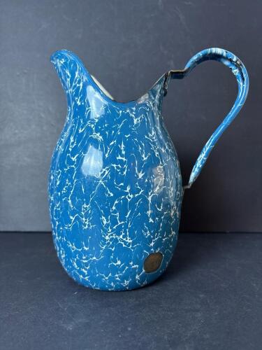 Blue And White Graniteware-Style Enamel Pitcher