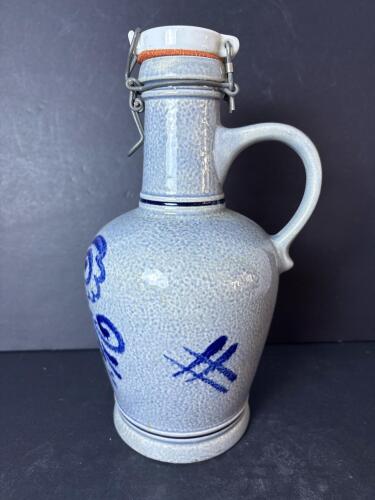 Stoneware Jug With Cobalt Blue Decoration and Flip-Top Lid