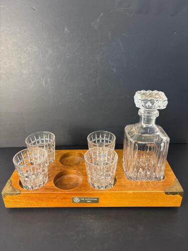 Crystal Decanter and Tumblers Set in Wood Tray