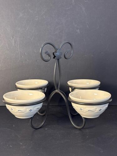 Longaberger Pottery Woven Traditions Bowls with Iron Stand