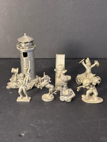 Seven Pewter Figurines Including Spooniques, Disney, and Fantasy Characters