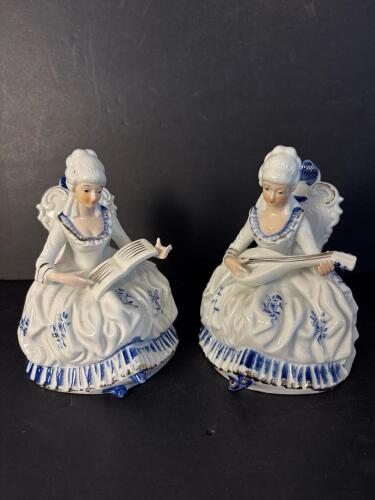 Pair of Blue and White Porcelain Figurines, Rococo-Style