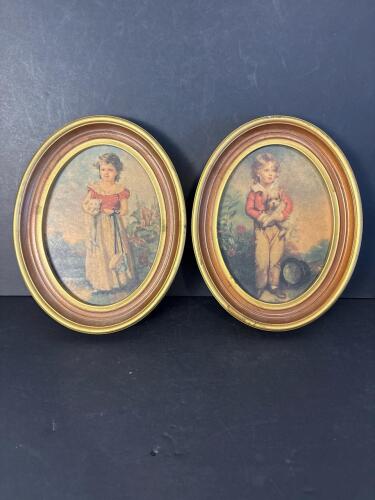 Pair of 10x8 Oval Framed Victorian-Style Child Portrait Prints