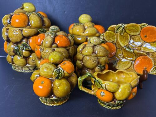 Ceramic Fruit Basket Jar and Creamer Pitcher Set