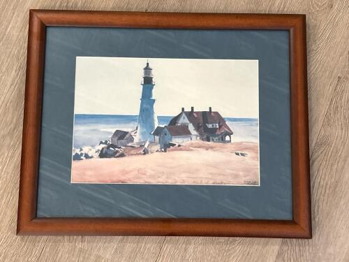 13&rdquo;x16&rdquo; Framed Lighthouse Coastal Scene Print in the Manner of Hopper
