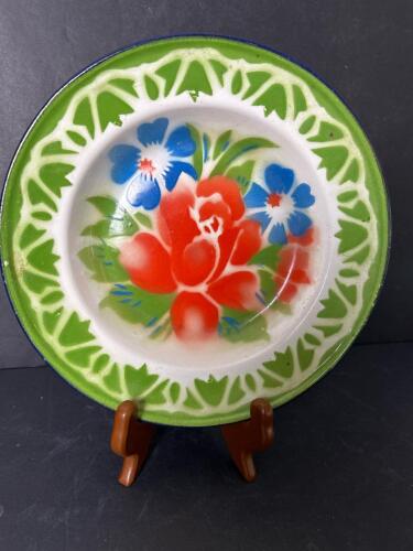 Hand-Painted Enamel Plate With Floral Design