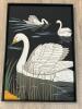 18"x26" Framed Embroidered Swan Scene Textile Art