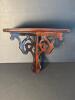 Wooden Wall Shelf With Scrollwork, Mahogany Finish