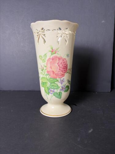 Lenox Porcelain Floral Vase with Pierced Bow Rim