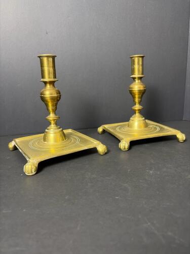 Pair of Brass Candlesticks with Square Base