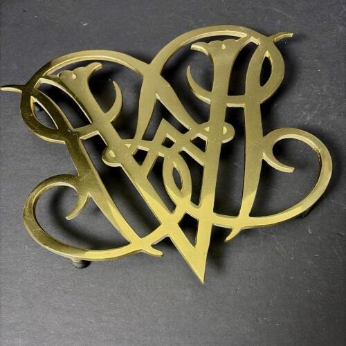 Brass Queen Ann Cypher Monogram Trivet Williamsburg Style